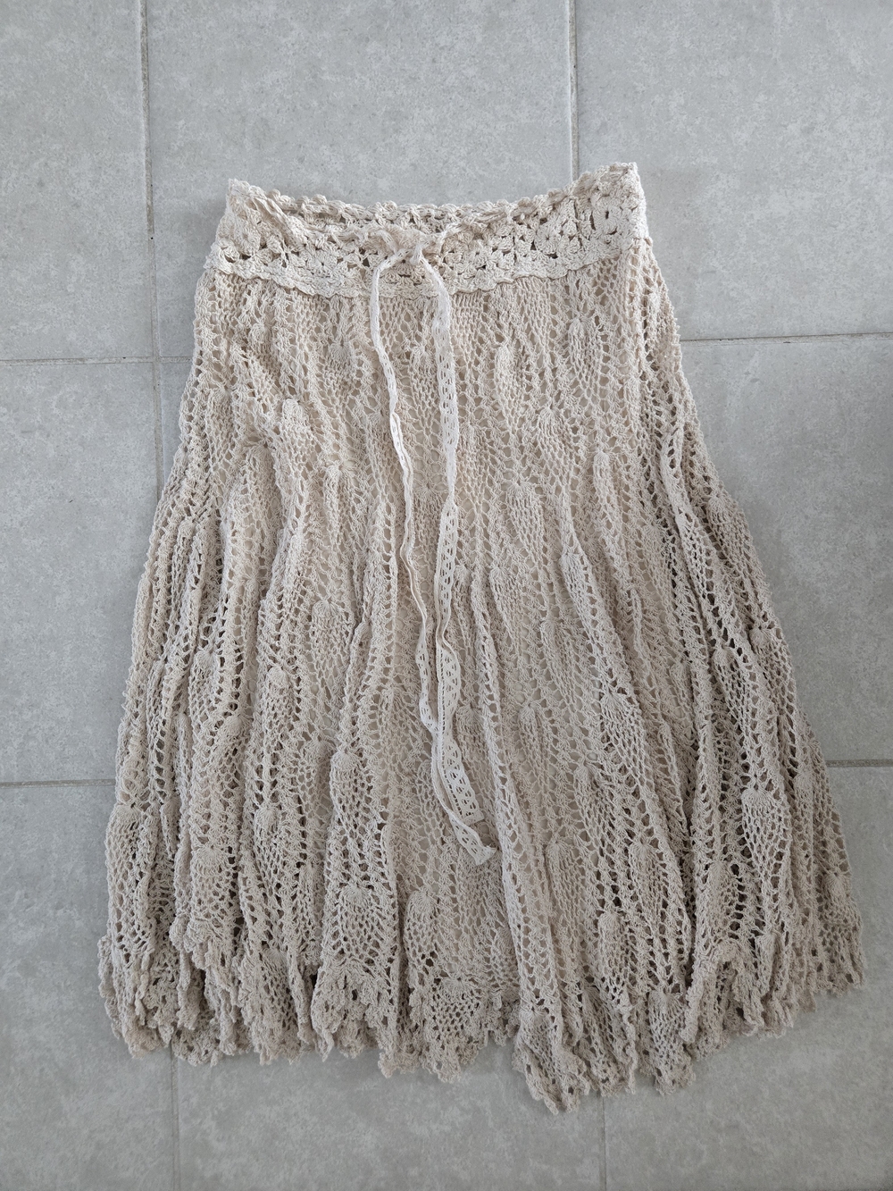 Free People Boho Crochet Midi Skirt in Beige - Picture 1 of 2